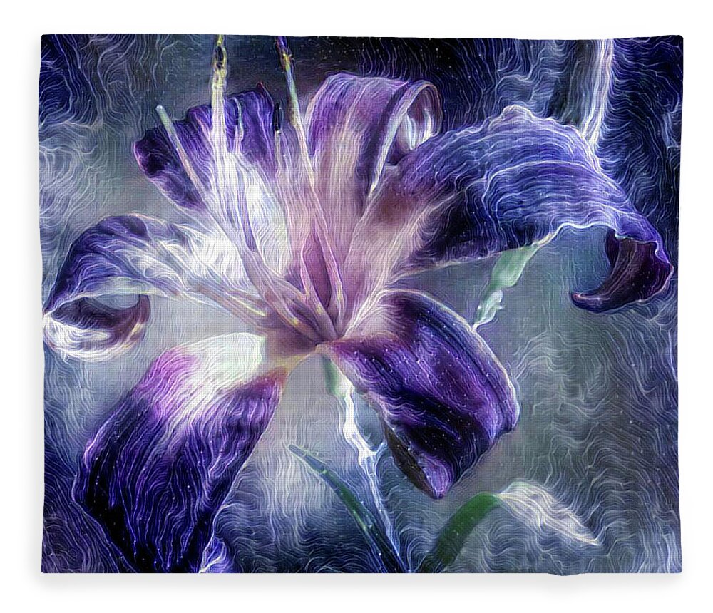 Purple Fleece Blanket featuring the mixed media Purple Lily flower by Lilia S