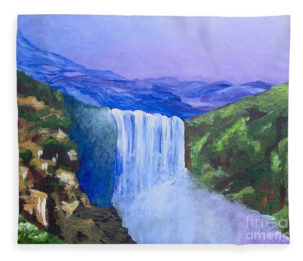 Landscape Fleece Blanket featuring the painting Purple Mountains by Saundra Johnson
