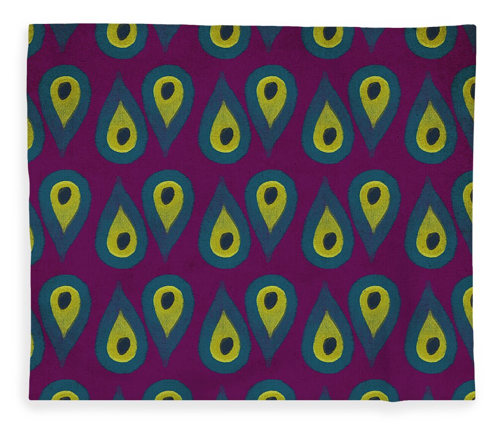 Pattern Fleece Blanket featuring the mixed media Purple Peackock Print by Linda Woods