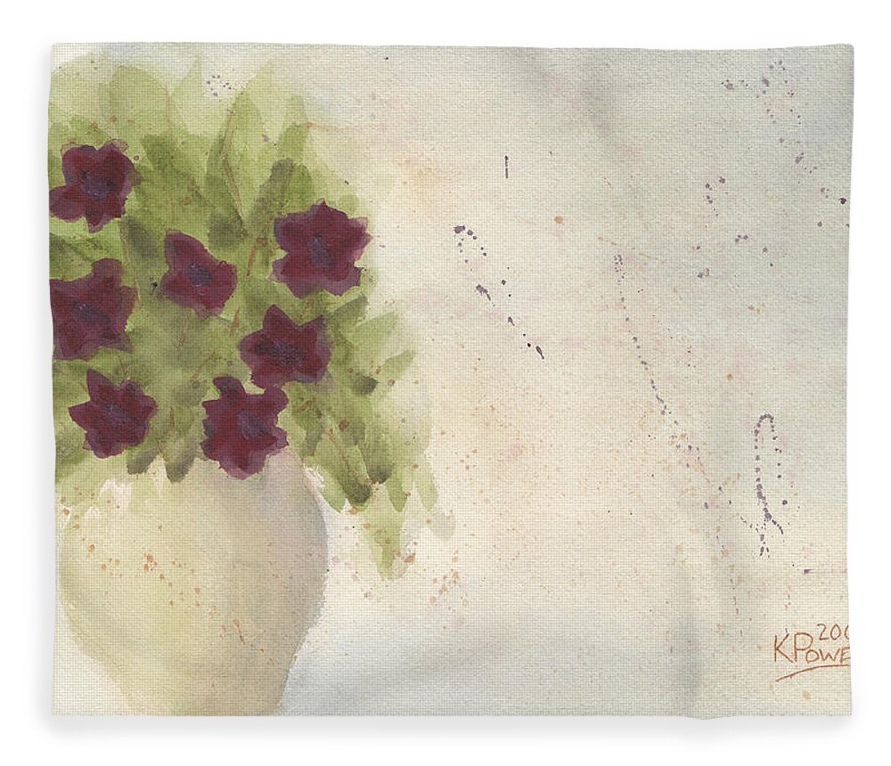 Petunia Fleece Blanket featuring the painting Purple Petunias by Ken Powers