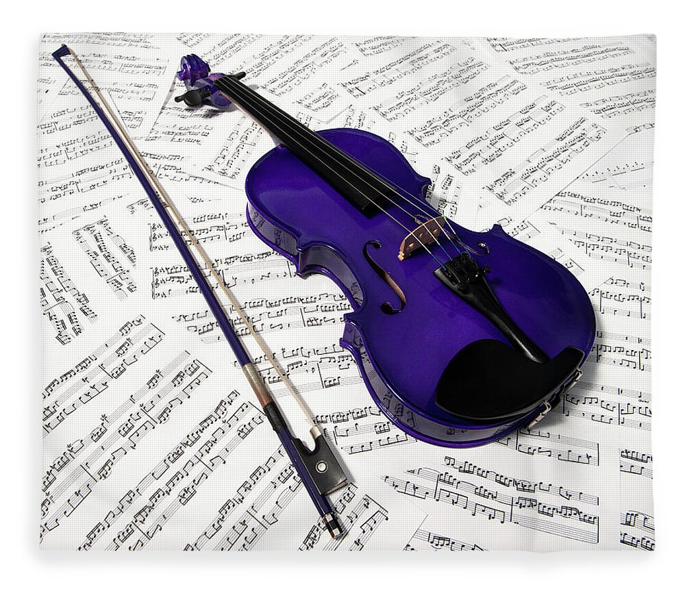 Helen Northcott Fleece Blanket featuring the photograph Purple Violin and Music viii by Helen Jackson