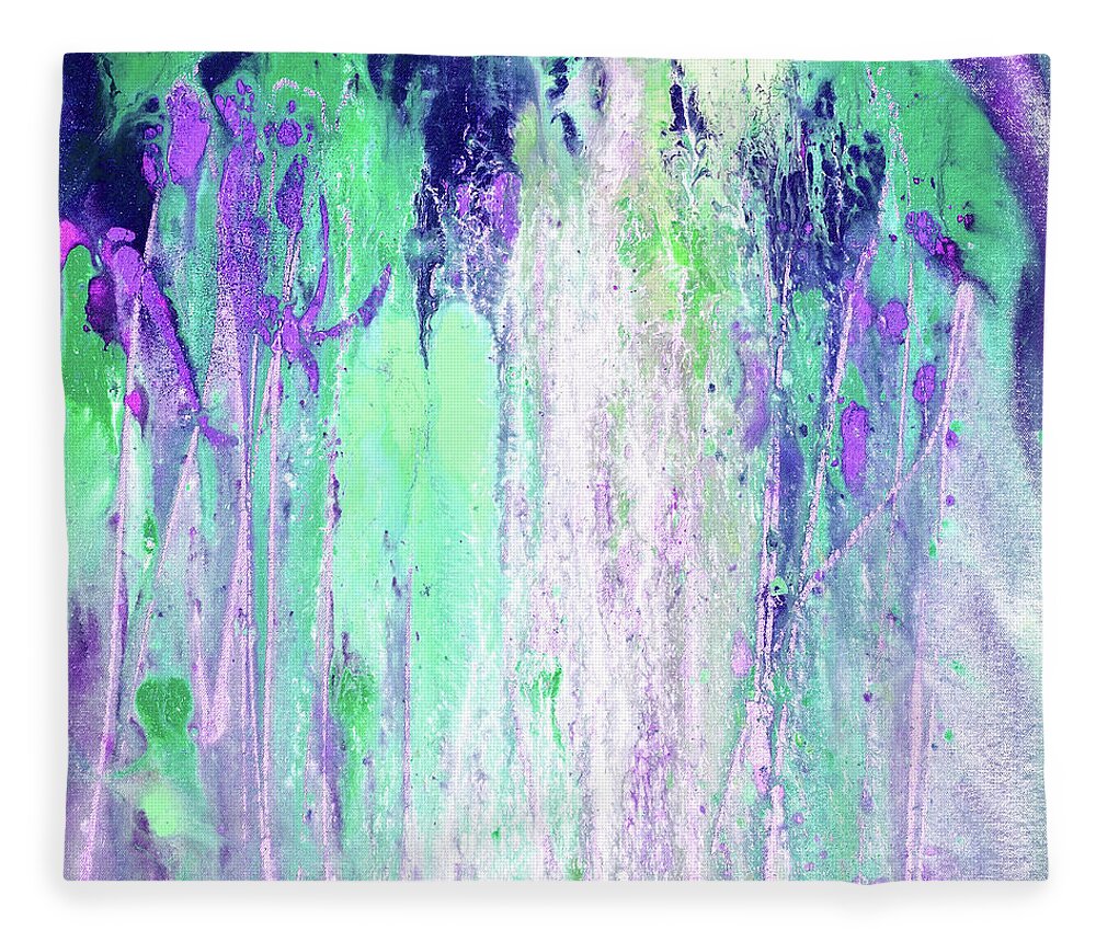 Water Fleece Blanket featuring the painting Purple Waterfall by Gina De Gorna