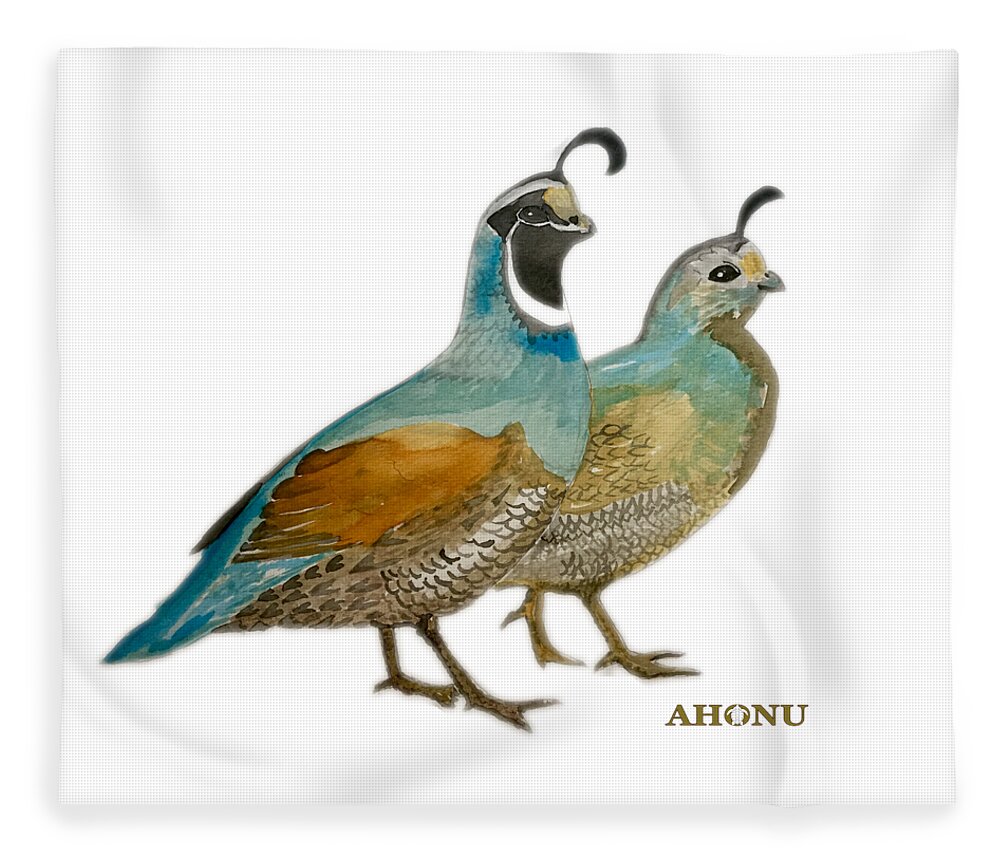 Quail Fleece Blanket featuring the painting Quail Pair by AHONU Aingeal Rose