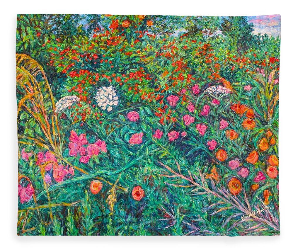 Wildflowers Fleece Blanket featuring the painting Queen Annes Lace by Kendall Kessler
