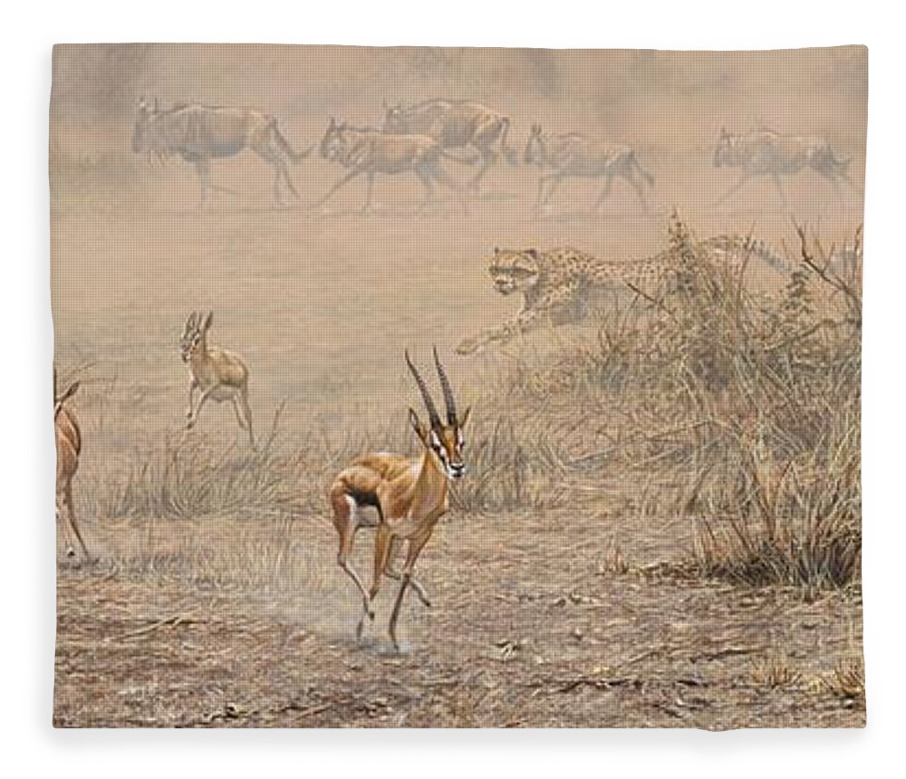 Wildlife Paintings Fleece Blanket featuring the painting Quick Run by Alan M Hunt