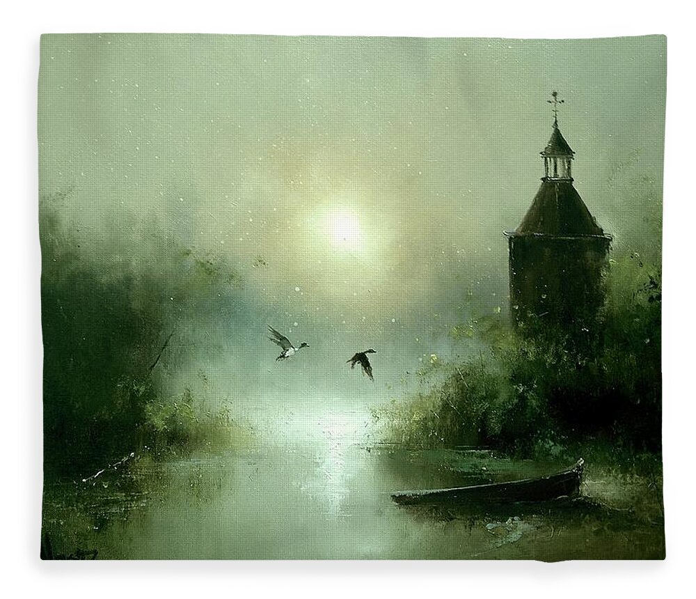 Russian Artists New Wave Fleece Blanket featuring the painting Quiet Abode by Igor Medvedev