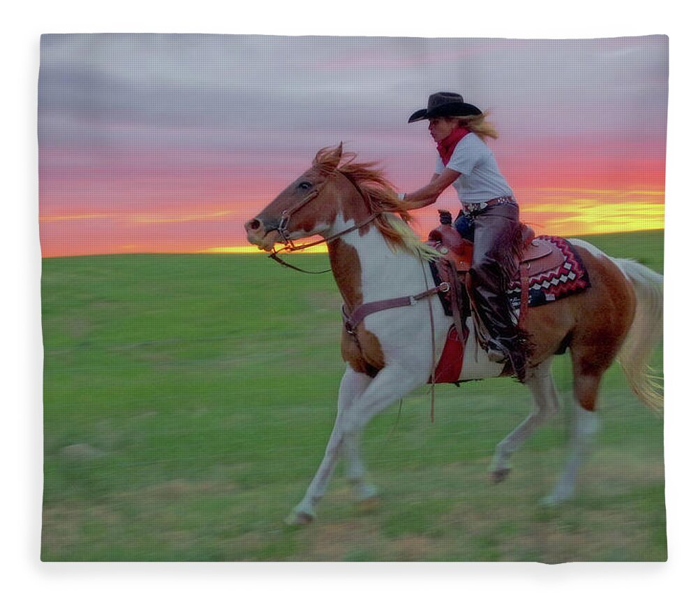 Horse Fleece Blanket featuring the photograph Racing the Sunset by Amanda Smith