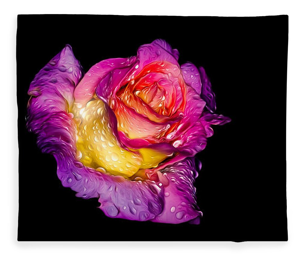 Plants Fleece Blanket featuring the photograph Rain-melted Rose by Rikk Flohr