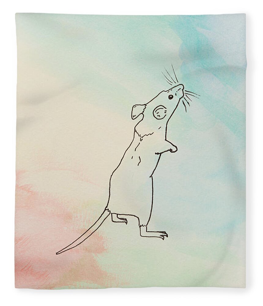 Mouse Fleece Blanket featuring the painting Rainbow mouse by Stefanie Forck