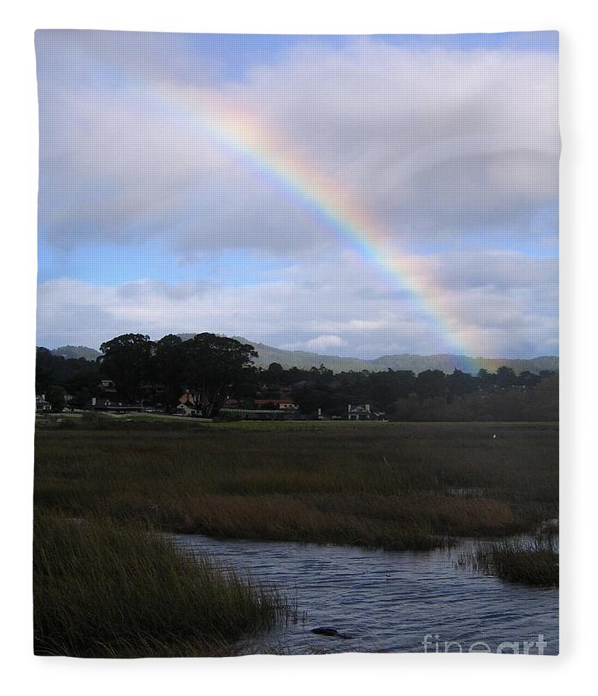 Rainbow Fleece Blanket featuring the photograph Rainbow Over Carmel Wetlands by James B Toy