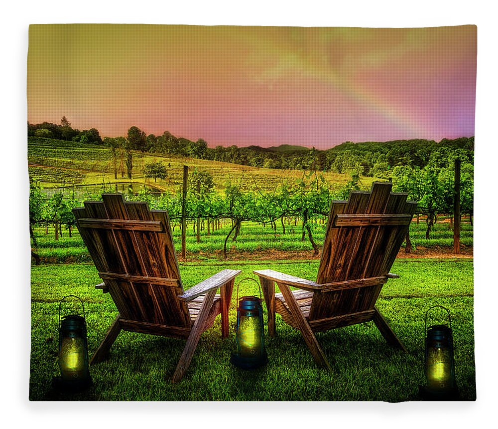 Appalachia Fleece Blanket featuring the photograph Rainbow Over the Vineyard by Debra and Dave Vanderlaan