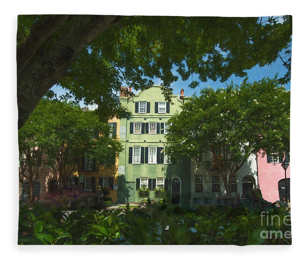 Rainbow Row Fleece Blanket featuring the photograph Rainbow Row in Charleston South Carolina by Dale Powell