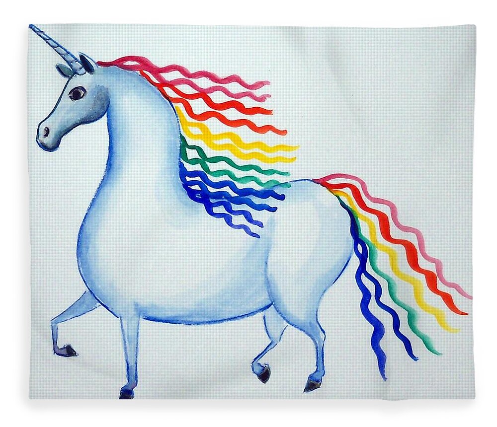 Unicorn Fleece Blanket featuring the painting Rainbow Unicorn by Debbie Criswell