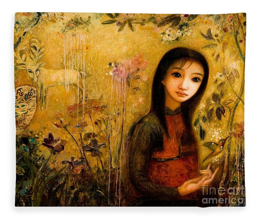 Portrait Fleece Blanket featuring the painting Raining Garden by Shijun Munns