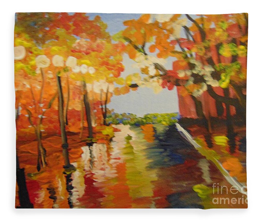 Impressionist Fleece Blanket featuring the painting Rainy Fall Night by Saundra Johnson