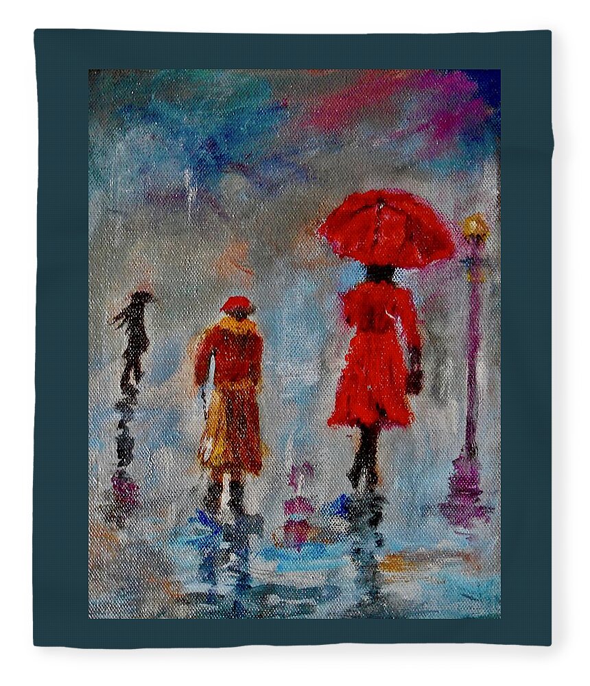 Landscape Fleece Blanket featuring the painting Rainy Spring Day by Sher Nasser