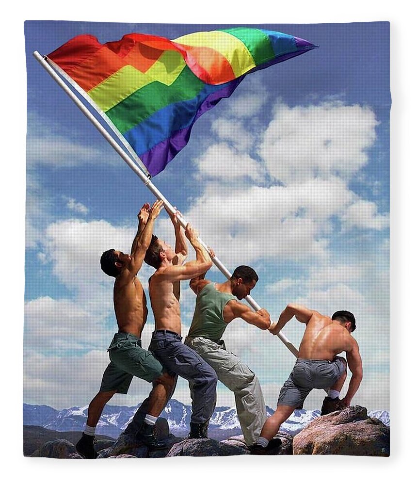Troy Caperton Fleece Blanket featuring the painting Raising the Rainbow Flag by Troy Caperton