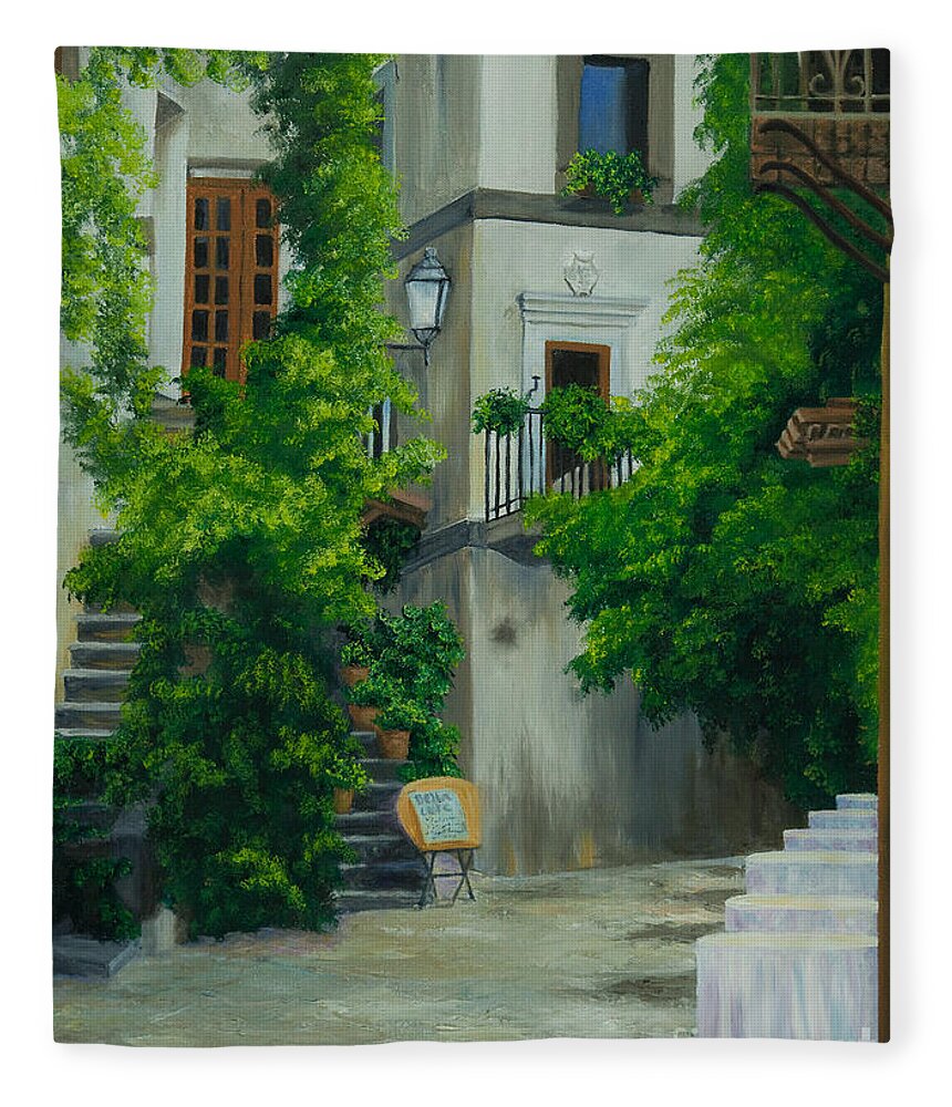 Italy Street Painting Fleece Blanket featuring the painting Ready for Business by Charlotte Blanchard