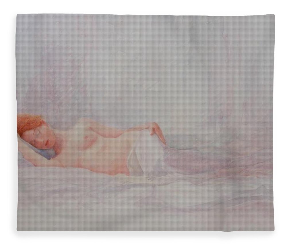 Reclining Nude Fleece Blanket featuring the painting Reclining Nude 4 by David Ladmore