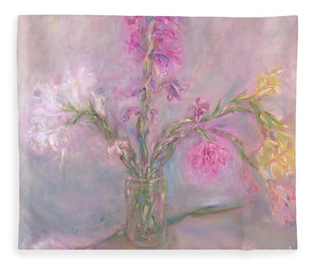 Pink Fleece Blanket featuring the painting Recollection of The Dreamy Bloom by Sukalya Chearanantana