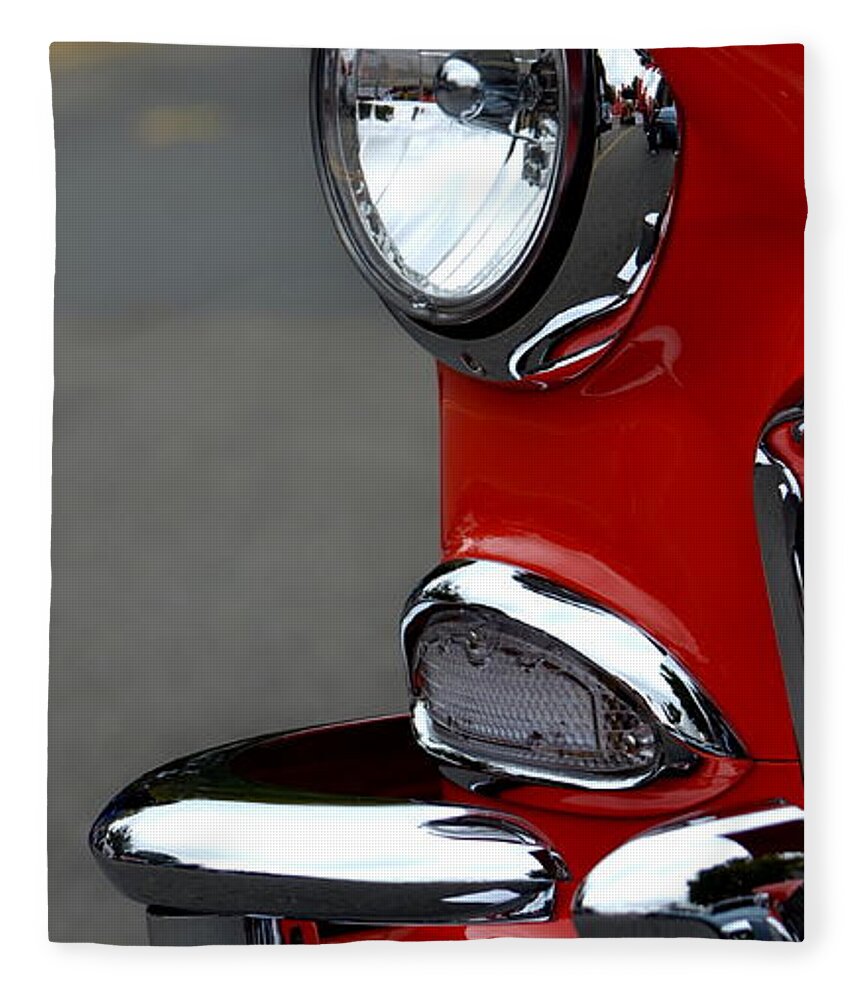 Classic Car Fleece Blanket featuring the photograph Red 55 Chevy Headlight by Dean Ferreira