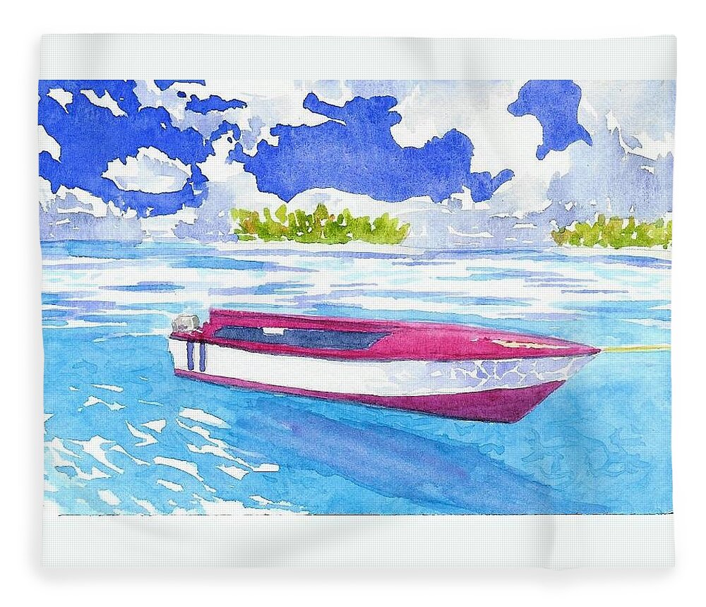 Boat Fleece Blanket featuring the painting Red And White by Anne Marie Brown