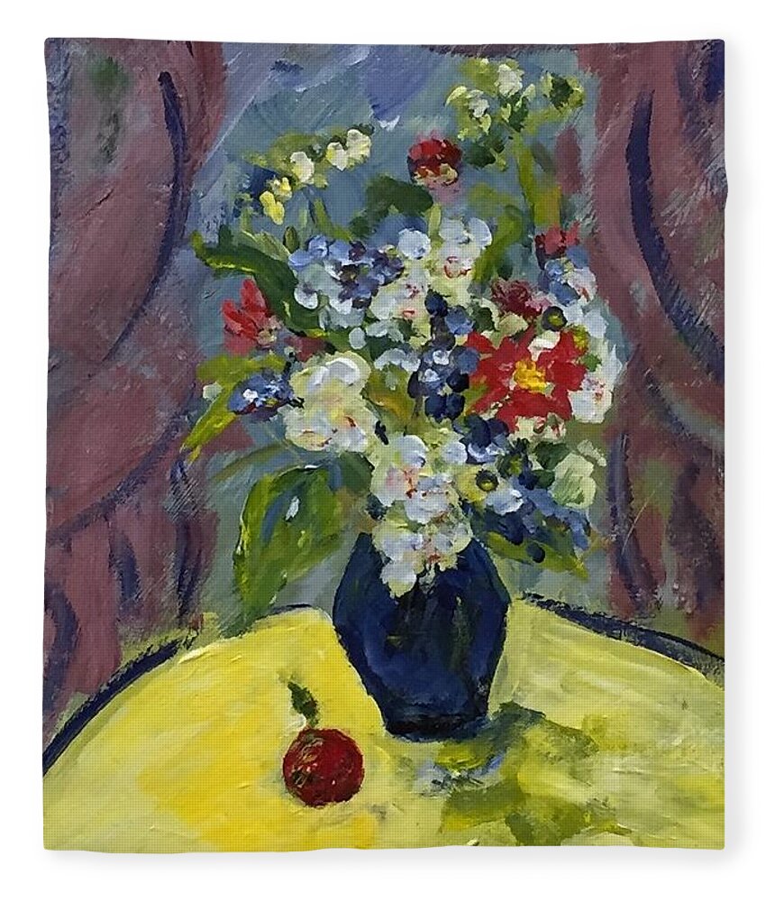 Still Life Fleece Blanket featuring the painting Red Apple by Alida M Haslett