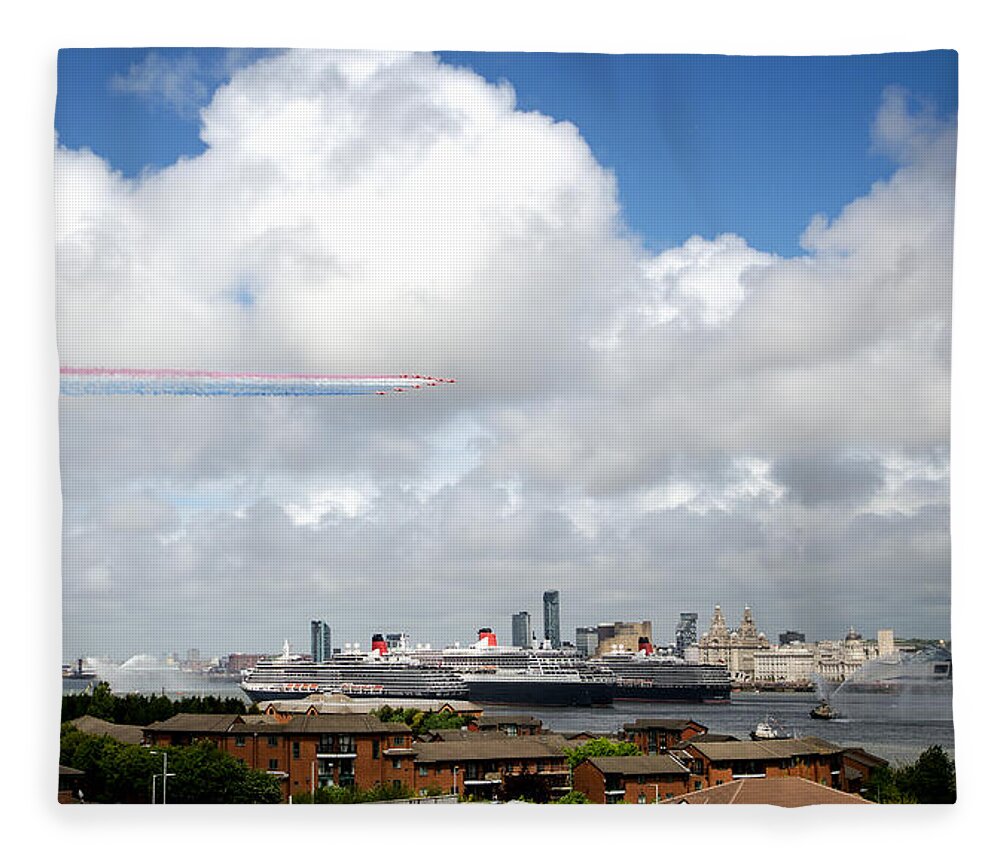 Cunard Fleece Blanket featuring the photograph Red Arrows and the Three Queens by Spikey Mouse Photography