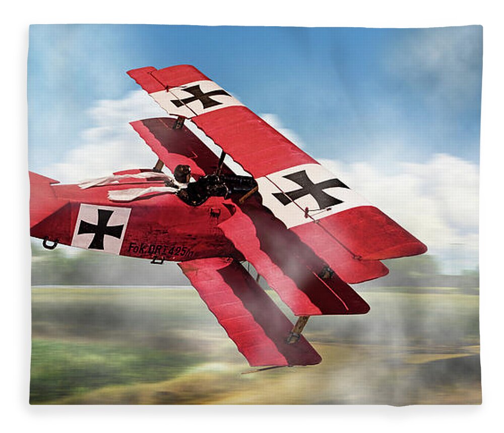 Red Baron Fleece Blanket featuring the photograph Red Baron Panorama - Lord of the Skies by Weston Westmoreland