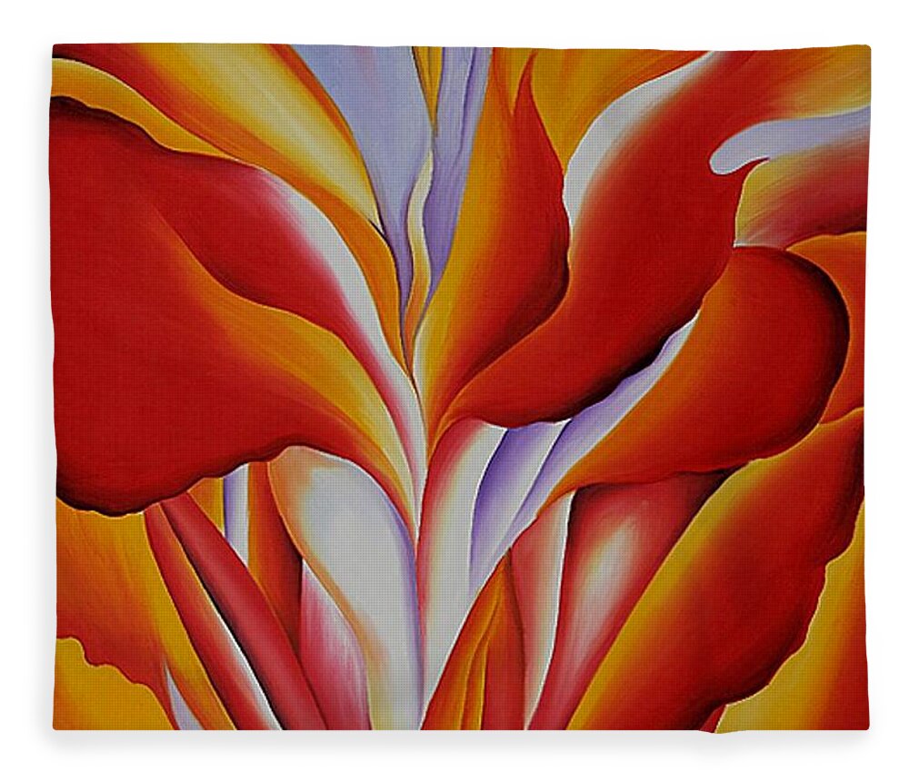 Red Fleece Blanket featuring the painting Red Canna by Georgia OKeefe