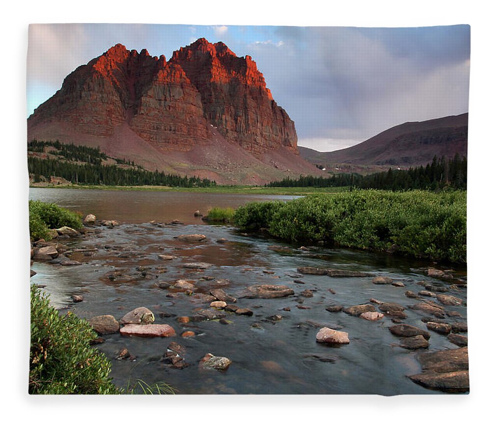 Utah Fleece Blanket featuring the photograph Red Castle Sunset with last light of the day by Brett Pelletier