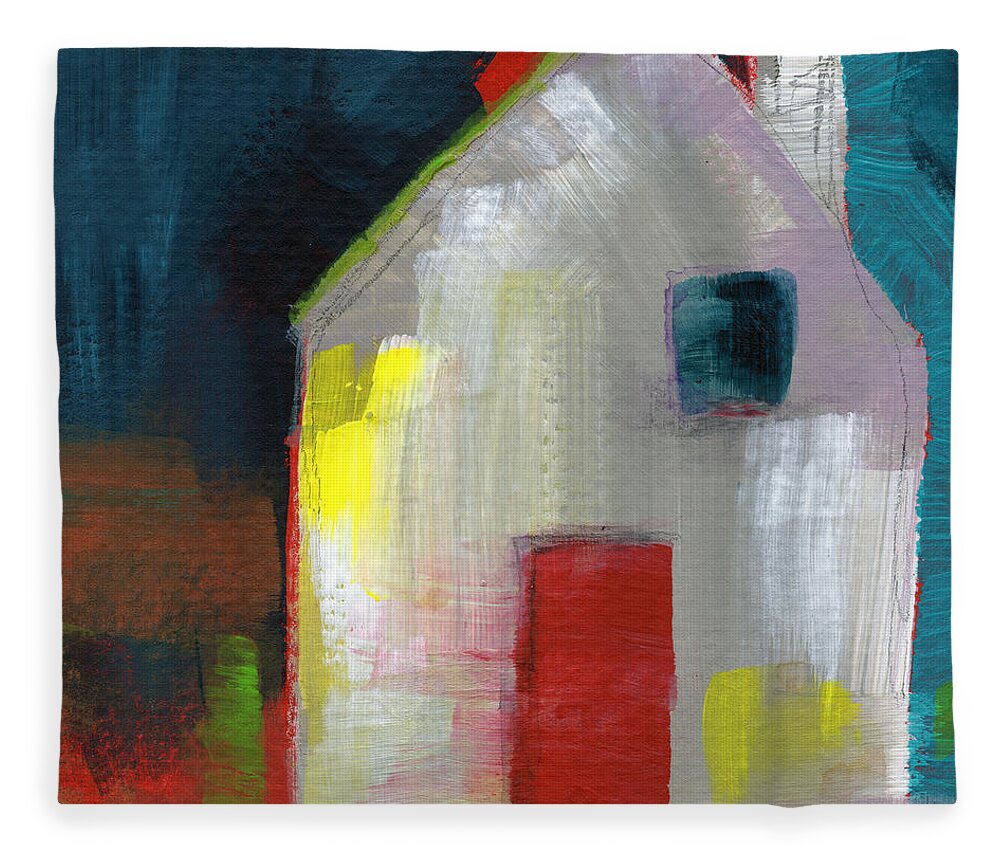 House Fleece Blanket featuring the painting Red Door- Art by Linda Woods by Linda Woods