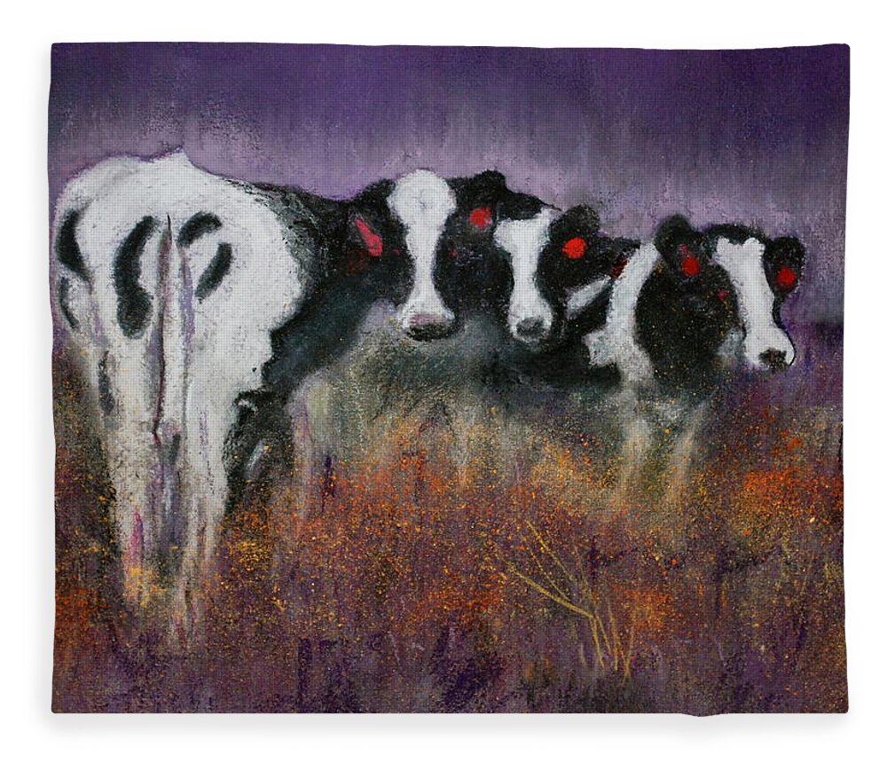 Cows Fleece Blanket featuring the pastel Red Earrings by Sandra Lee Scott