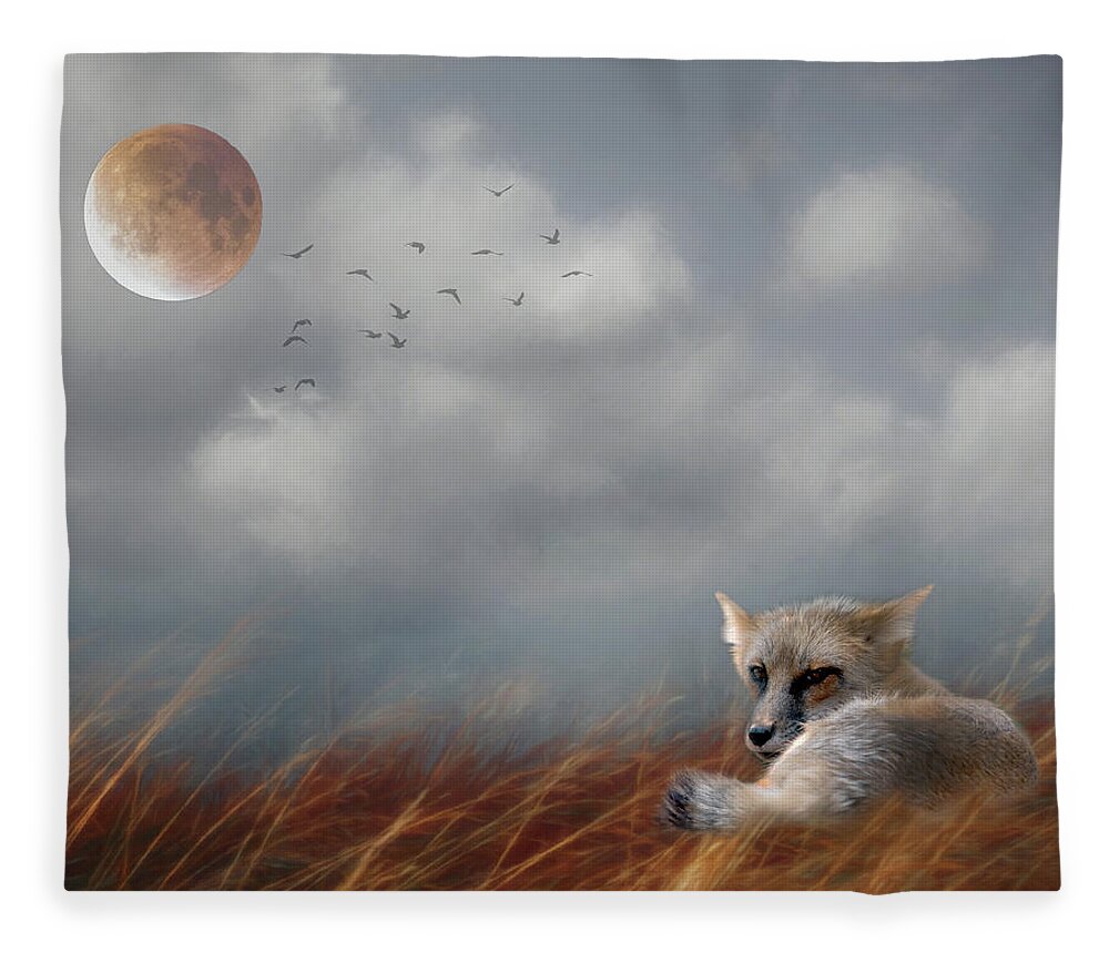Fox Fleece Blanket featuring the photograph Red Fox in the Moonlight by Rebecca Cozart