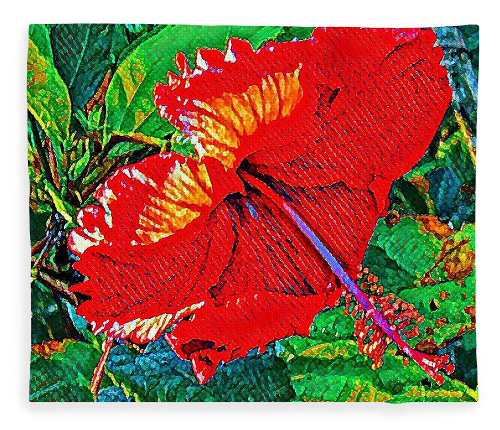 #flowersofaloha #redhibiscus #red #hibiscus #aloha #hawaii Fleece Blanket featuring the photograph Red Hibiscus Aslant by Joalene Young