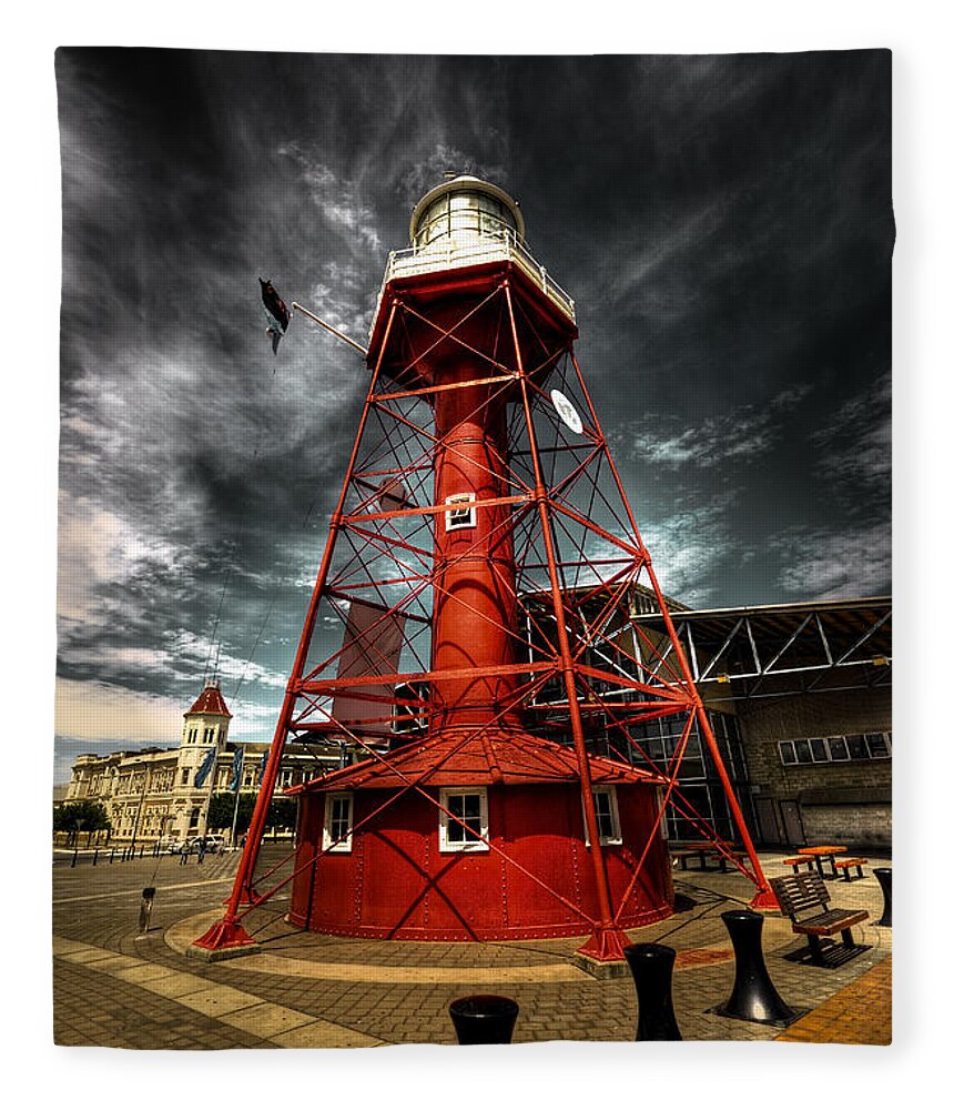 Lighthouse Fleece Blanket featuring the photograph Red Lighthouse by Wayne Sherriff