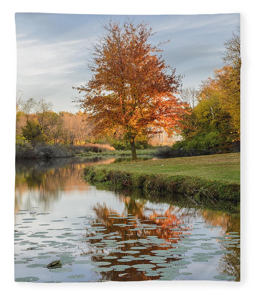 Red Maple Tree Fleece Blanket featuring the photograph Red Maple Tree Reflection at Sunrise by Tamara Becker