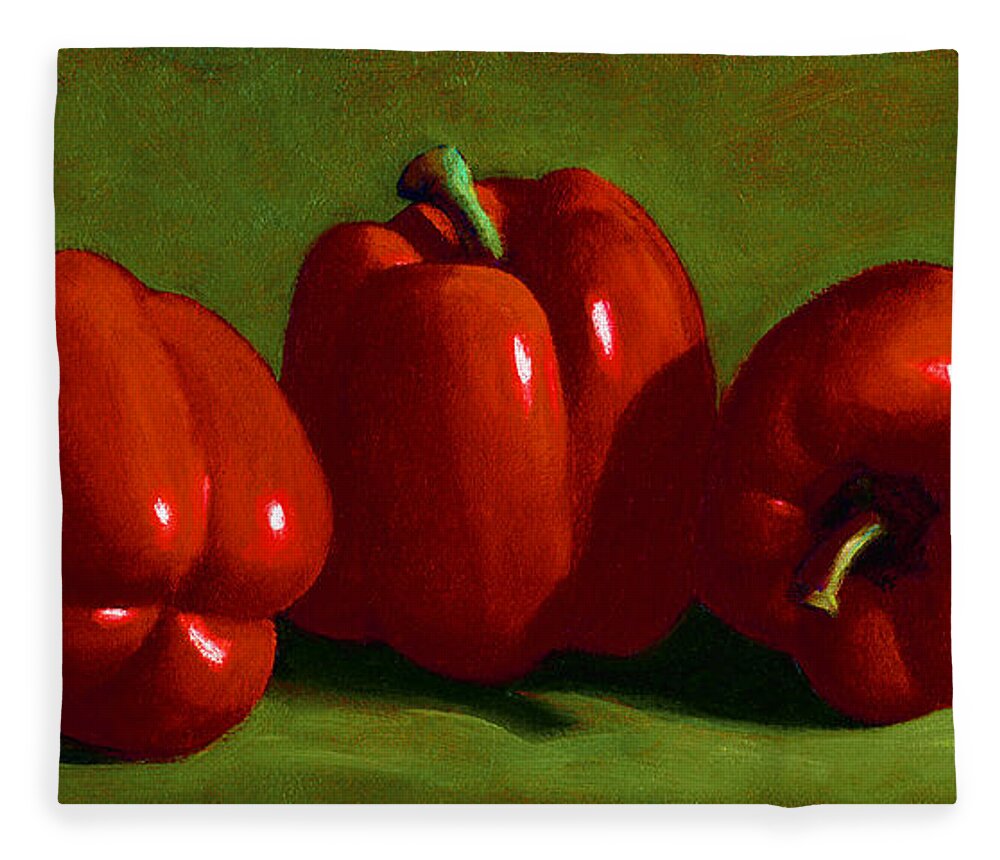 Red Peppers Fleece Blanket featuring the painting Red Peppers by Frank Wilson