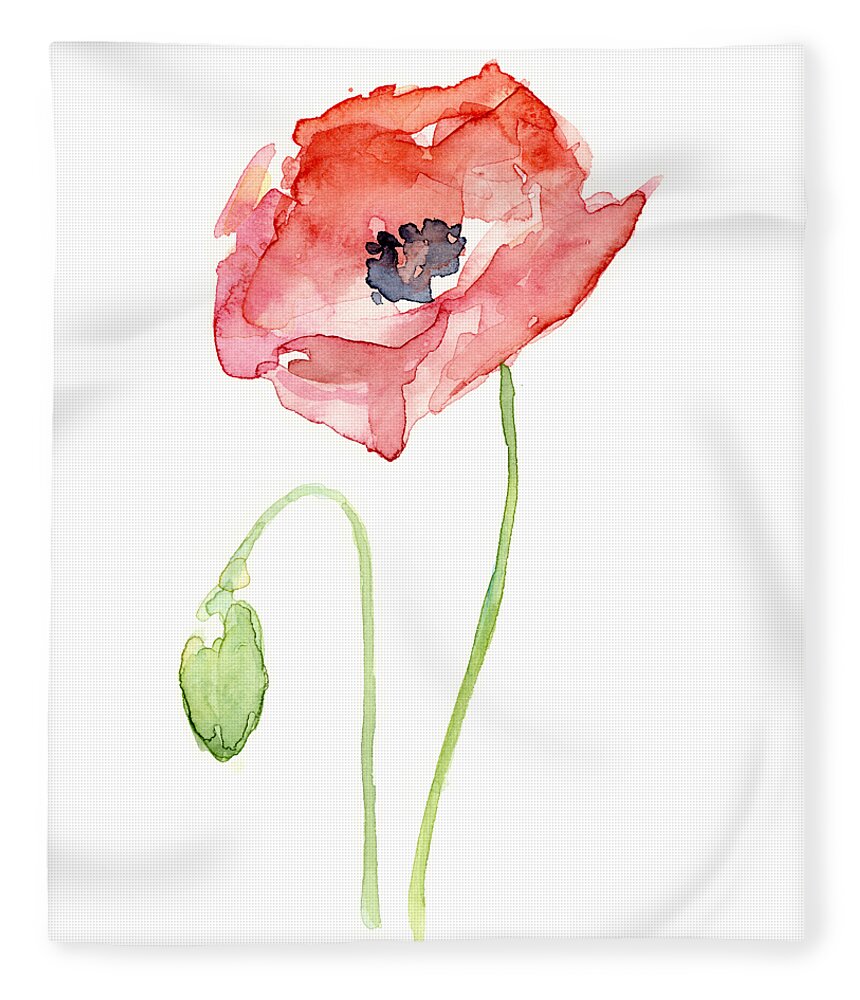 Poppy Fleece Blanket featuring the painting Red Poppy by Olga Shvartsur