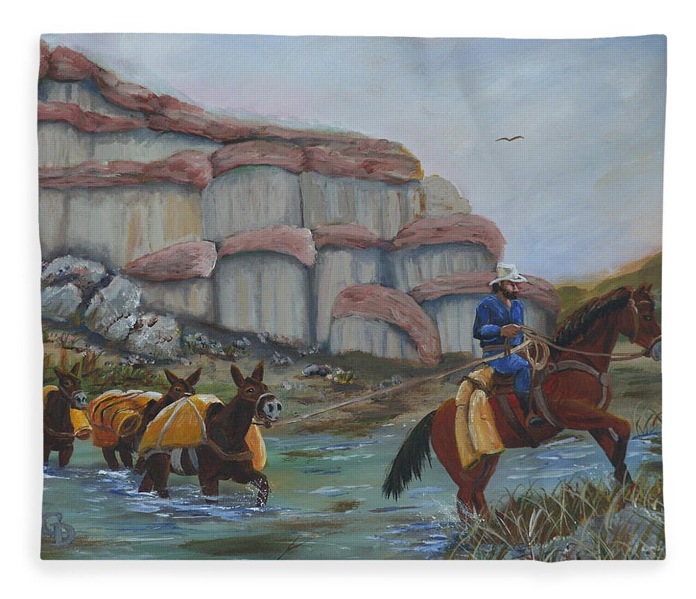 #gail Daley Fleece Blanket featuring the painting Red Rock Crossing by Gail Daley