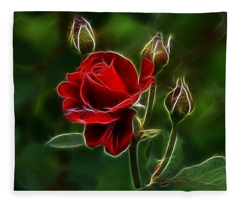 Red Rose Fleece Blanket featuring the photograph Red Rose and Buds by Sandy Keeton