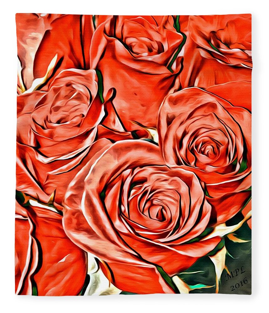 Red Roses Fleece Blanket featuring the painting Red Roses by Marian Lonzetta