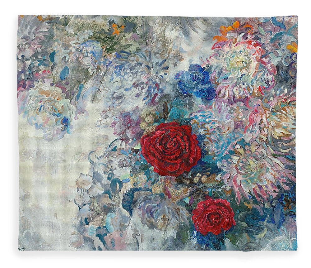 Maya Gusarina Fleece Blanket featuring the painting Red Roses by Maya Gusarina