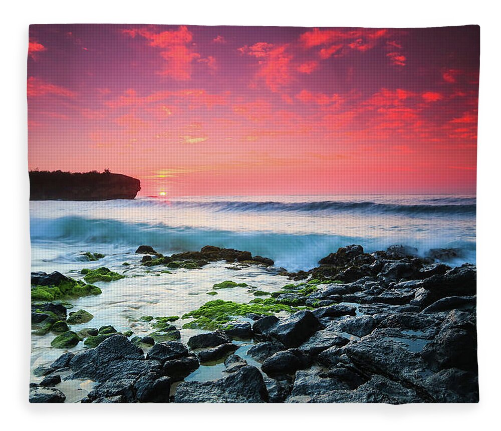 Sam Amato Photography Fleece Blanket featuring the photograph Red Sky Sunrise at shipwreck Beach by Sam Amato
