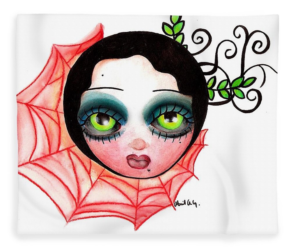Abril Fleece Blanket featuring the painting Red Spider Web by Abril Andrade