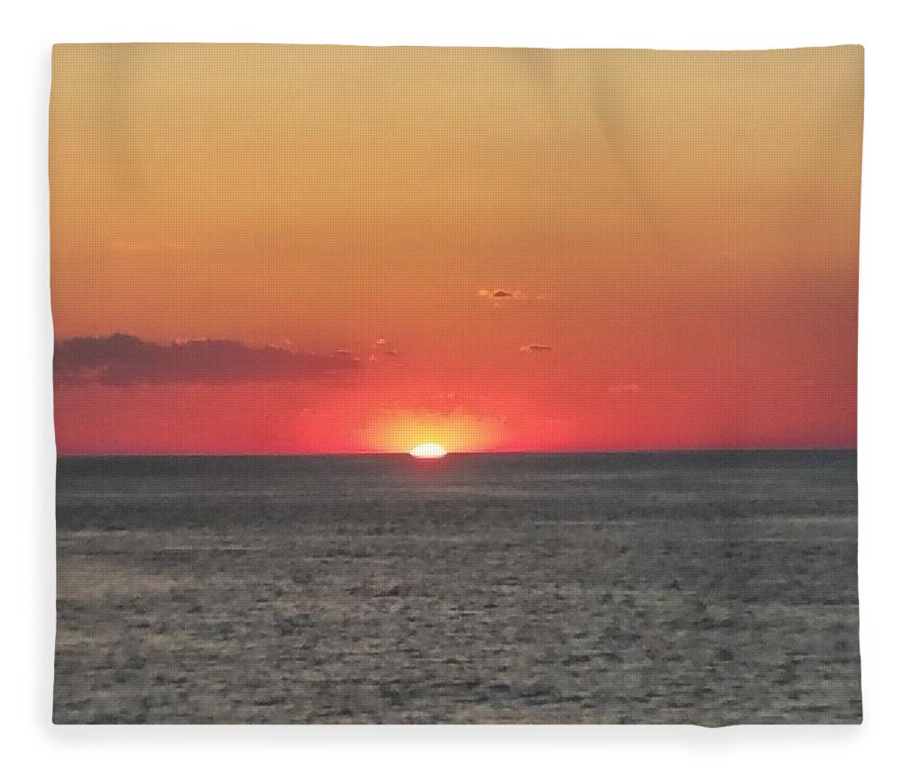 Sunset Fleece Blanket featuring the photograph Red Sun Sets Over Ocean by Vic Ritchey
