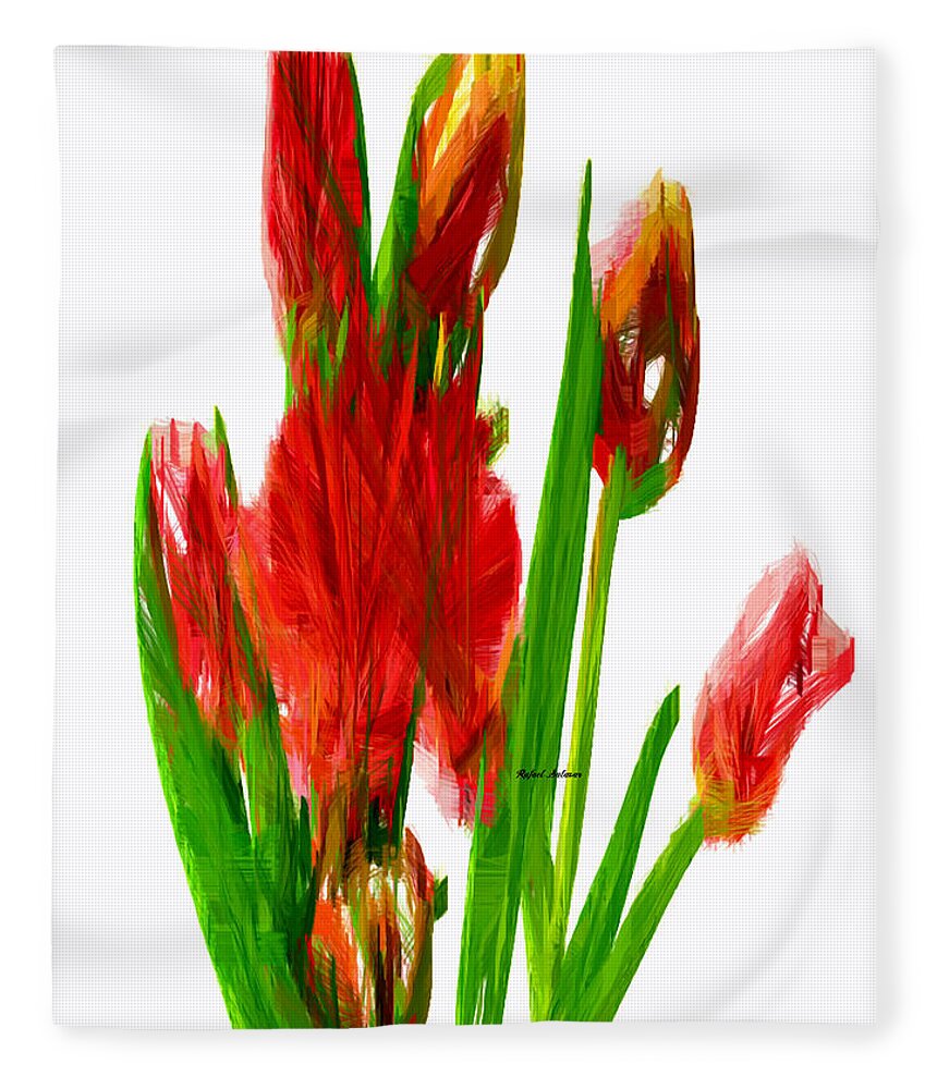 Rafael Salazar Fleece Blanket featuring the digital art Red Tulips by Rafael Salazar