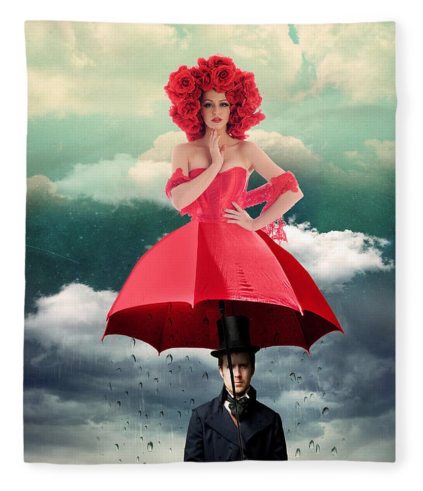 Photomanipulation Fleece Blanket featuring the photograph Red Umbrella by Juli Scalzi