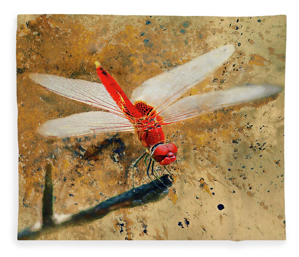 Red Veined Darter Dragonfly Fleece Blanket featuring the photograph Red Veined Darter Dragonfly by Bellesouth Studio