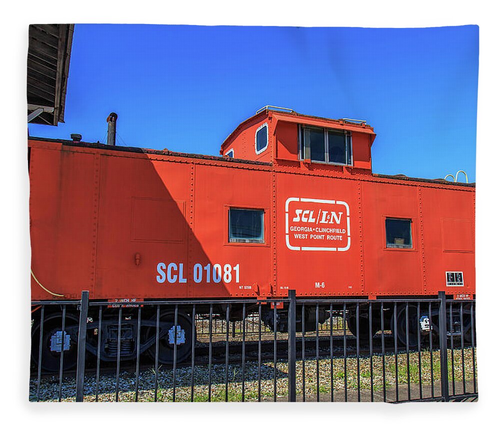 Train Fleece Blanket featuring the photograph Red Vintage Caboose by Doug Camara